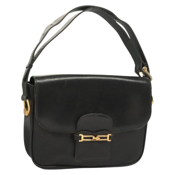 CELINE Shoulder Bag Leather Black Gold - Picture 1 of 12